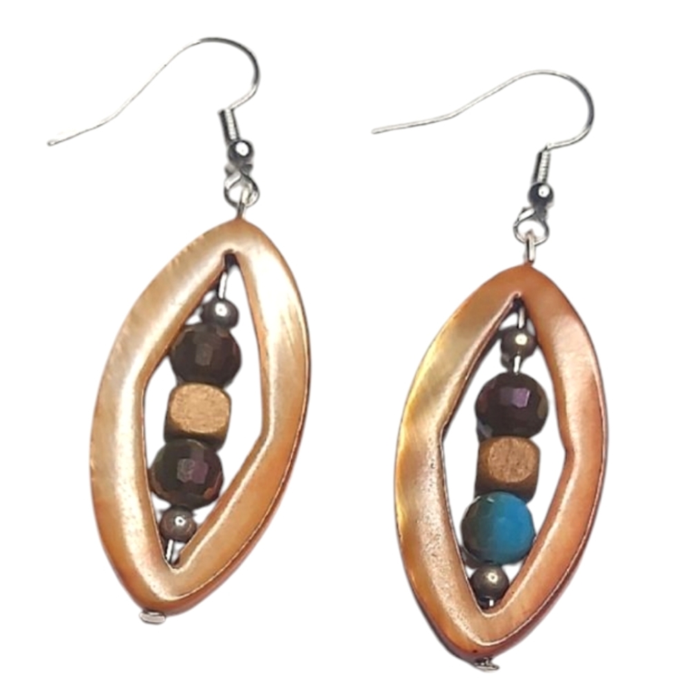 Brown and Blue Earrings with Unique Charm Design